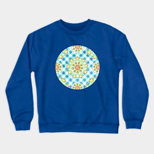 Blue Gingham Firework Mandala Crewneck Sweatshirt